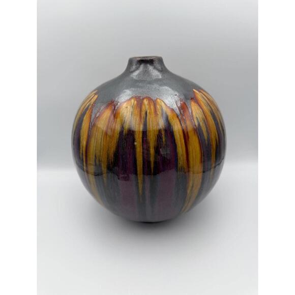 Vintage Antique Drip Glaze Purple Gold Brown Contemporary Bulbous Vase Pot